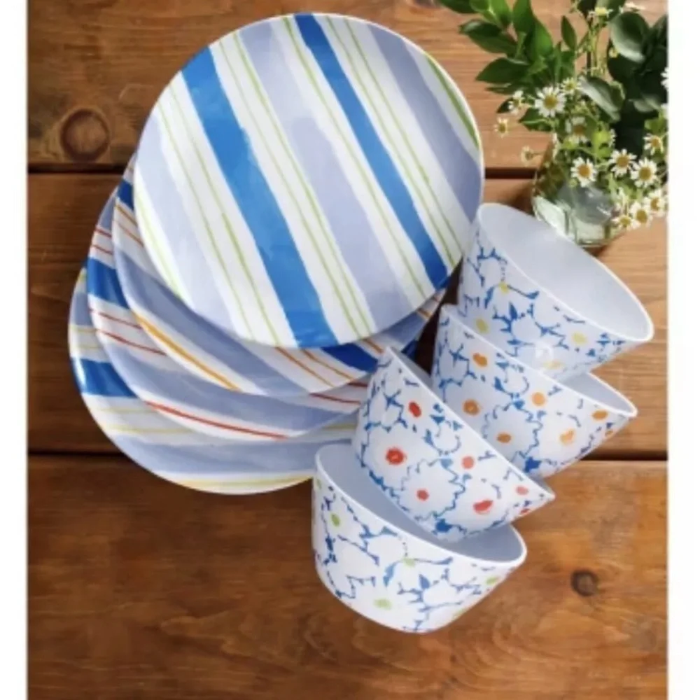 Sur La Table 12-Piece Multicolor Melamine Dinnerware Set 4 Place Settings